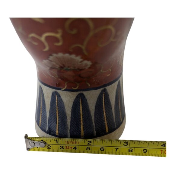 Vintage Chinese Moon Flask Vase With Gilt Dragon Handles & Floral Motif - Picture 8 of 12